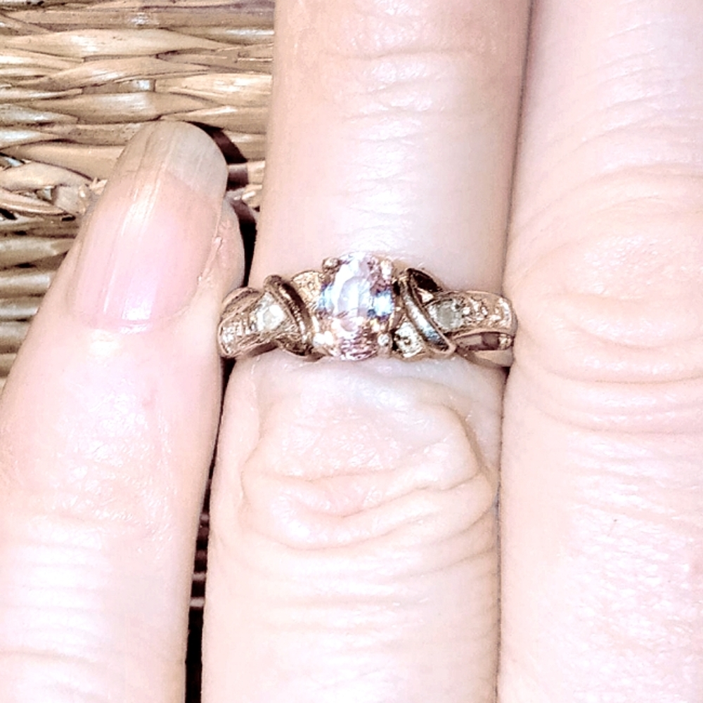 Natural Morganite Zircon accented 15K.Rosr Gold Vermeil accented Engagement Ring